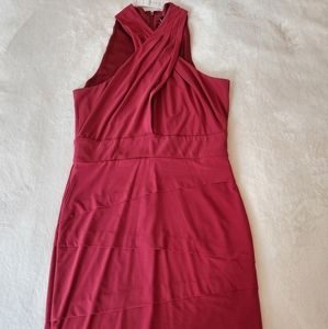 White House Black Market Red Twist Neck Dress. Size 10